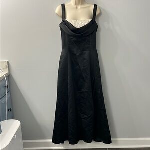 Vintage Scott McClintock Black Satin White Lace Chest Sleeveless Full Dress 10